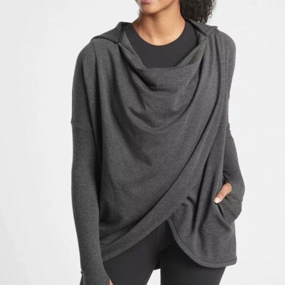 Athleta Purana Wrap Size small Grey heather. Hooded with pockets very soft cozy - Picture 1 of 9